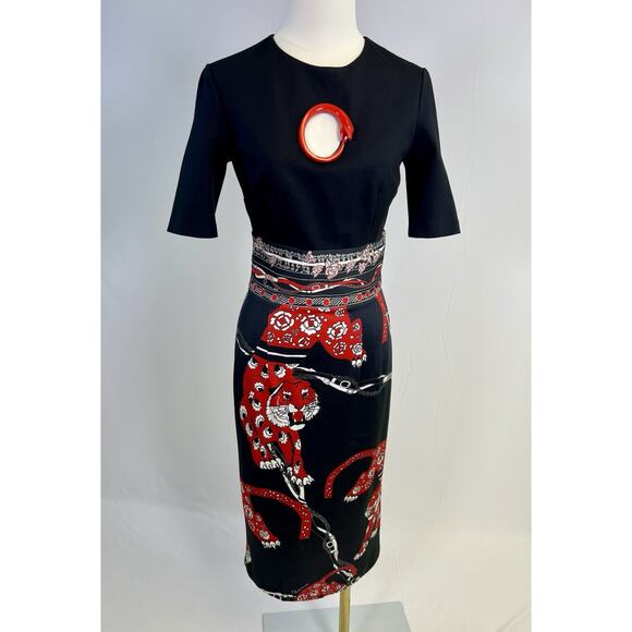 Vtg Class Roberto Cavalli Midi Dress Asian Print Tiger Short Sleeve 40 US 4 - Picture 1 of 16